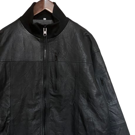 yoused"militaly leather rib jacket"(black)unisex