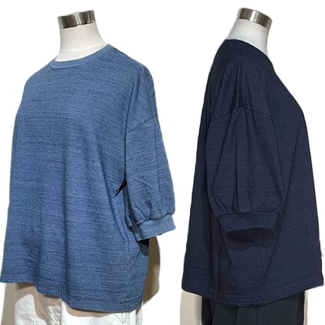 TigreBrocante"indigo 天竺 gather 6分袖 T"(indigo)women's