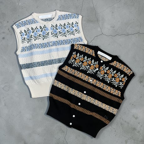 ASEEDONCLOUD"flower jaquard knit vest"(black)unisex