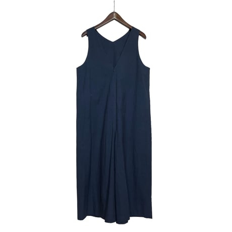 Linen ya"cotton V-neck salopette"(navy)women's
