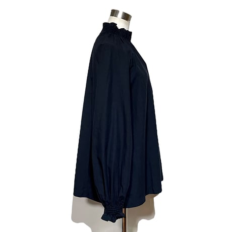 TigreBrocante"cotton typewriter shirring blouse"(black)women's