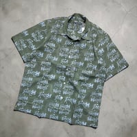 TigreBrocante”block print box shirts“(olive)unisex