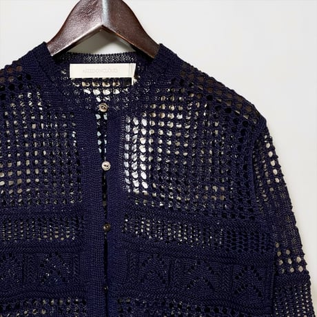 ASEEDONCLOUD"family tradition knit tops Filet lace Cardigan"(navy)women's
