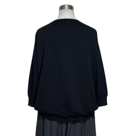 Linen ya"crewneck quater sleeve cotton knit"(black)women's