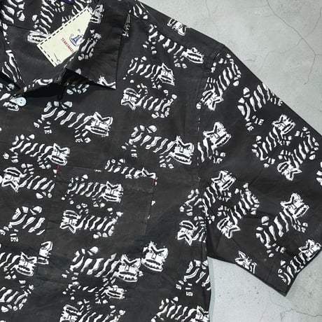 TigreBrocante”block print box shirts“(sumi kuro)unisex