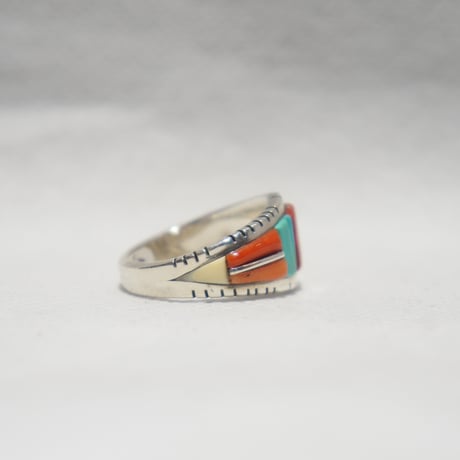 indian jewelry "David Tune(navajo)"multi inlay ring