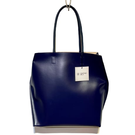 Courtney orla "slope tote w shoulder handle" PVC×LEATHER (navy×ivory)