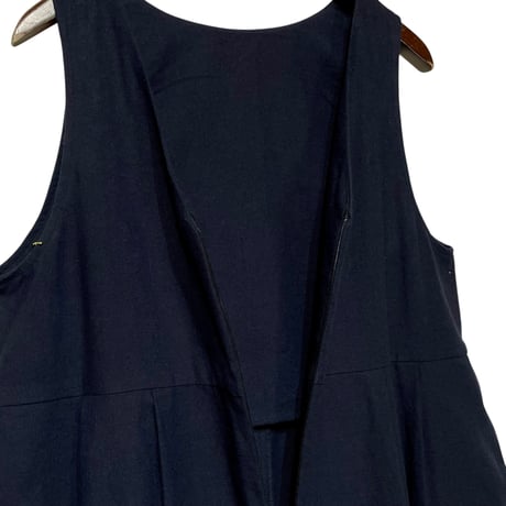 Linen ya"front zip salopette"(navy)women's