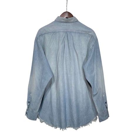 H.UNIT"5oz chambray big pocket work shirts used wash"(indigo) unisex
