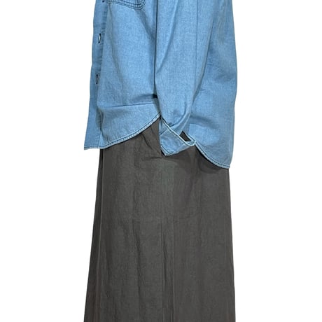 Linen ya"cotton V-neck salopette"(charcoal)women's