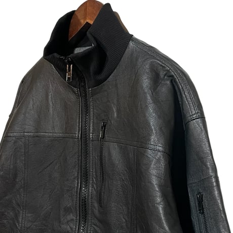 yoused"militaly leather rib jacket"(black)unisex