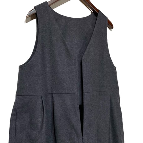 Linen ya"front zip salopette"(gray)women's