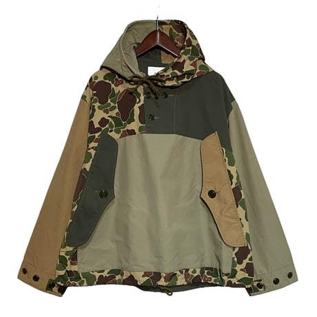 H.UNIT "Nylon ripstop switching anorak hoodie"(khaki) unisex