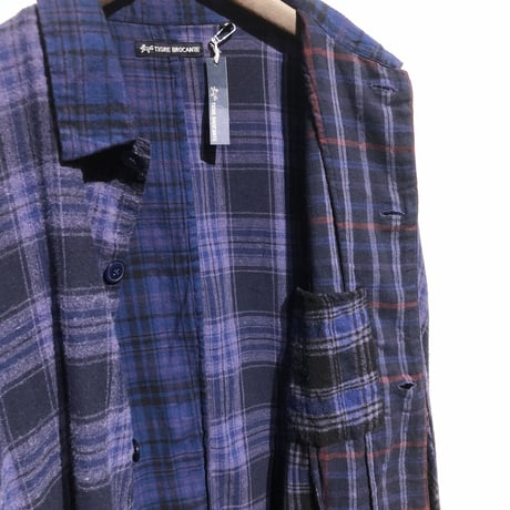 TigreBrocante"mix flannel check stallman coat"(purple)unisex