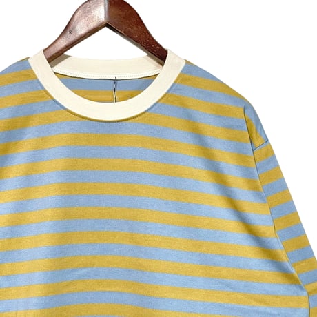 H.UNIT "border jersey stitch long sleevesT"(mustard×blue) unisex