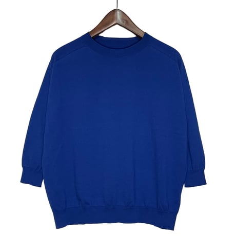 Linen ya"crewneck quater sleeve cotton knit"(blue)women's