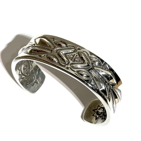 indian jewelry "Ray Adakai (navajo)” 3/4inc w-stamp wide bangle(A)