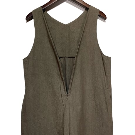 Linen ya"cotton V-neck salopette"(mocha)women's