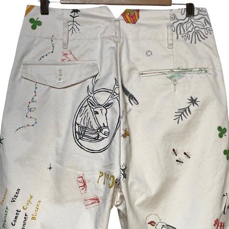 ASEEDONCLOUD"school memorial print study uniform slacks"(off white) unisex