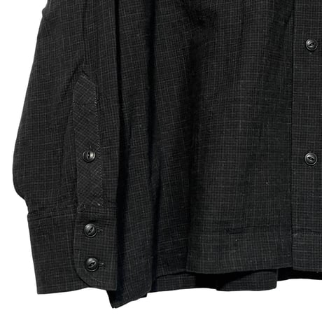 H.UNIT"C/L check open collar long sleeves shirt"(black) unisex