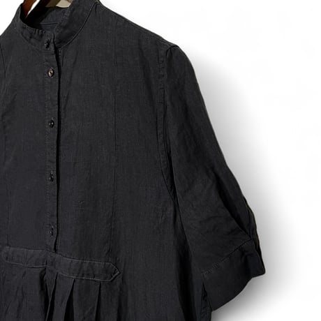 TigreBrocante"80 high density linen pullover tuck one-piece"(sumikuro)women's