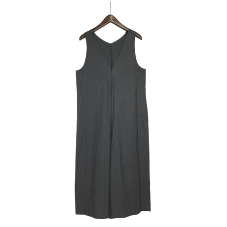 Linen ya"cotton V-neck salopette"(charcoal)women's
