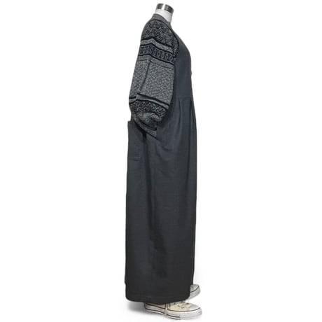 Linen ya"front zip salopette"(gray)women's