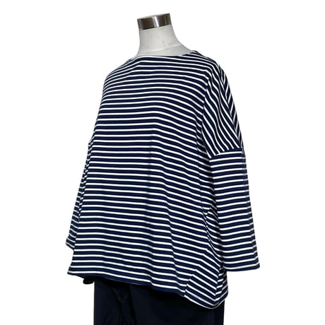 Linen ya"delave long sleeve border T-shirs narrow width"(navy×white)women's