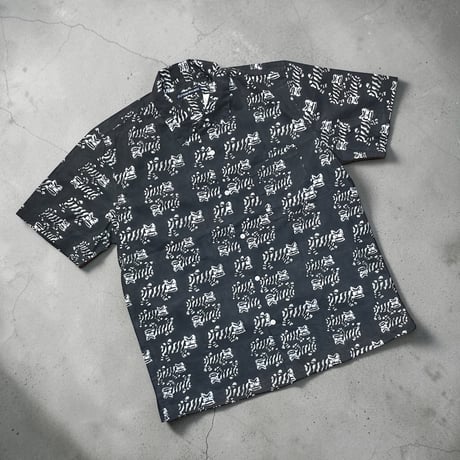 TigreBrocante”block print box shirts“(sumi kuro)unisex