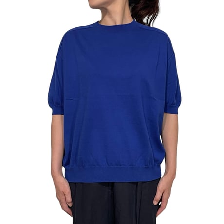 Linen ya(as it is)"crewneck short sleeve cotton knit" (blue)women's