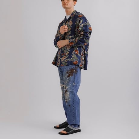 H.UNIT "Flower print open collar long sleeves shirt" (navy) unisex