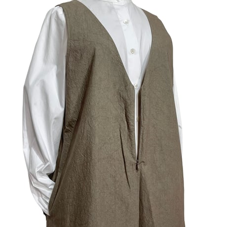 Linen ya"cotton V-neck salopette"(mocha)women's