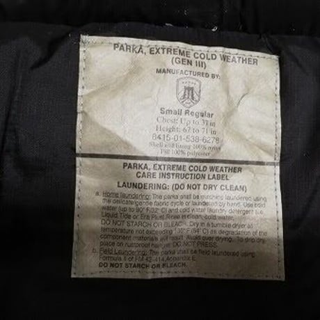 B.A.F社製 "U.S.TYPE ECWCS GEN3 Level 7 PRIMALOFT® JACKET"(black)