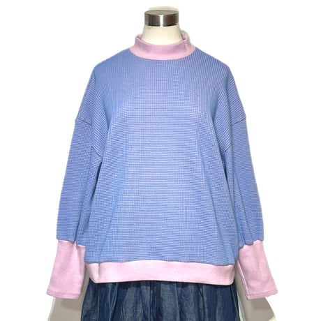 TigreBrocante"hapy waffle mock neck rib tee"(blue)women's