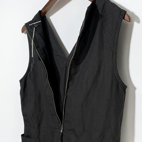 TigreBrocante"high density linen v-neck box salopette"(black)women's