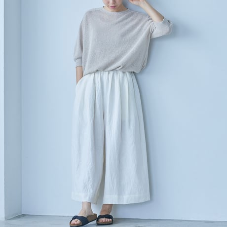 Linen ya(as it is)"crewneck short sleeve knit washi"(beige)women's
