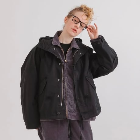 H.UNIT "HBT hooded jacket Used wash"(black)unisex