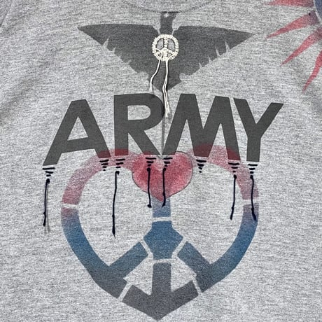 Slow Hands"hand drawing & embroidery eagle hart S/S Tee"(gray)unisex