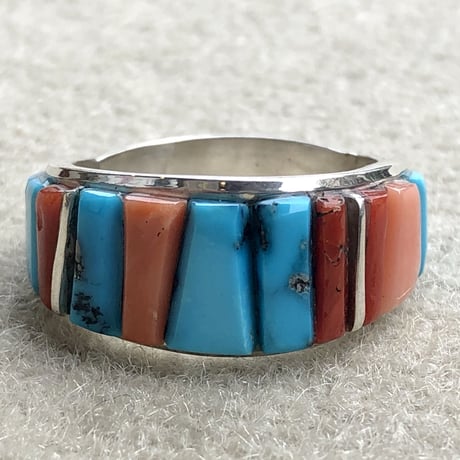 Indian jewelry"Edison Yazzie" (navajo) multi stone inlay ring