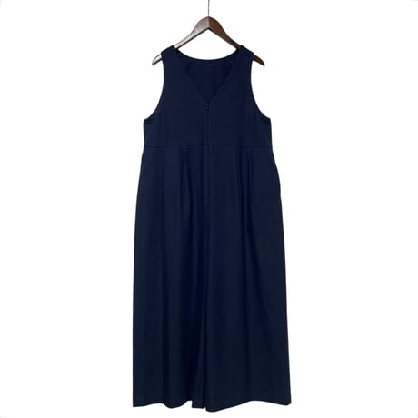 Linen ya"front zip salopette"(navy)women's