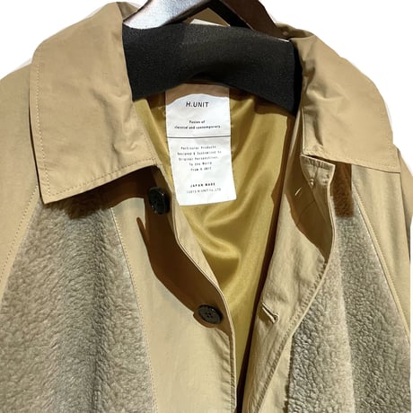 H.UNIT "nylon × boa switching coat" (beige) unisex