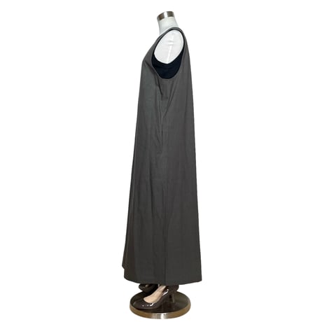 Linen ya"cotton V-neck salopette"(charcoal)women's