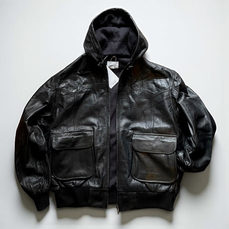yoused"remake leather  thermal parka"(black)unisex