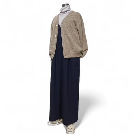 Linen ya"front zip salopette"(navy)women's