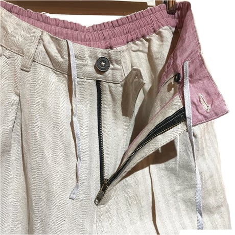 SlowHands”linen×cotton herringbone poofy pants"(natural)unisex