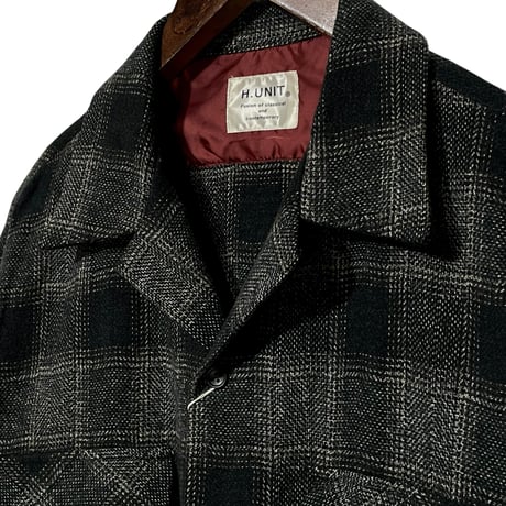 H.UNIT"Ombre check open collar long sleeves shirt"(black) unisex