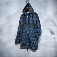 Jawndi "snap button hoodie" batik strip barong(nvy×blk)