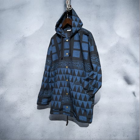 Jawndi "snap button hoodie" batik strip barong(nvy×blk)