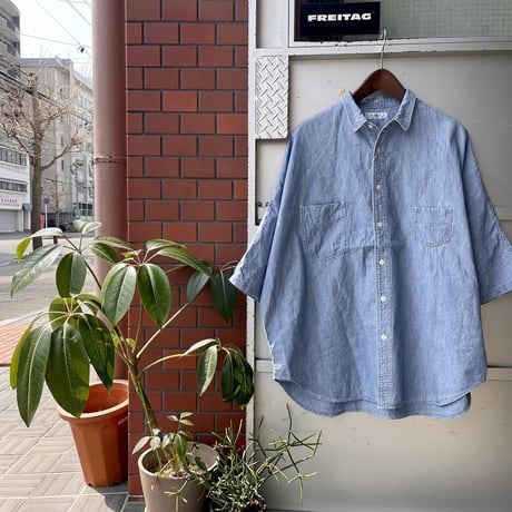 H.UNIT "5oz chambray indigo dollman sleeve shirts"(indigo) unisex
