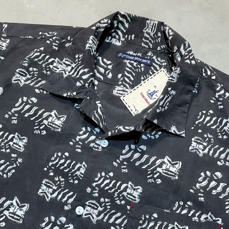 TigreBrocante”block print box shirts“(sumi kuro)unisex